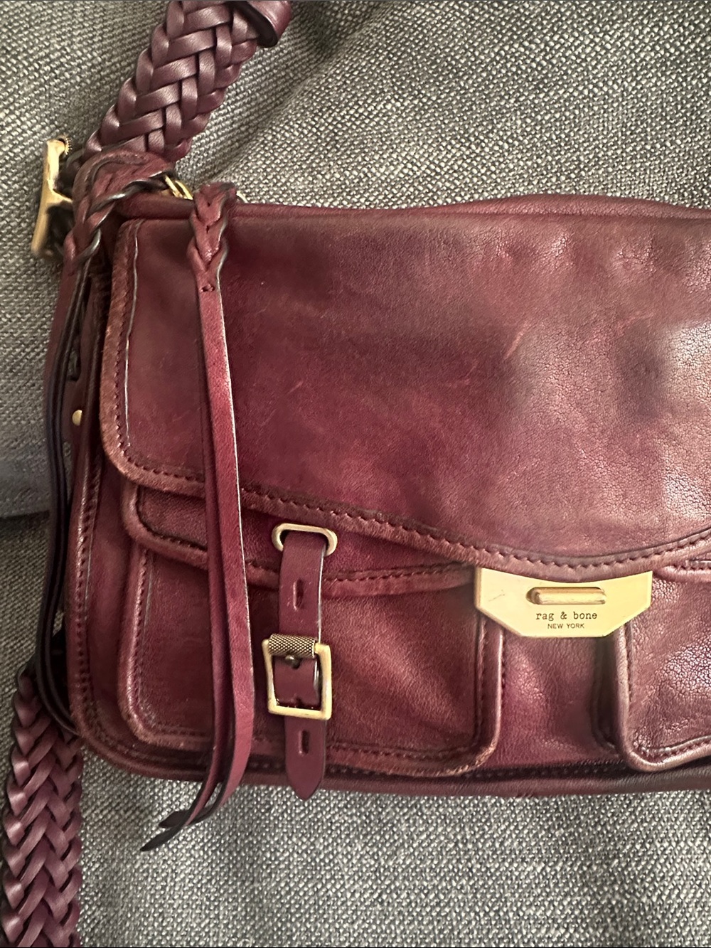 Vintage rag & bone Braided Strap Crossbody/Shoulder Bag in RARE Deep Burgundy - Picture 3 of 10